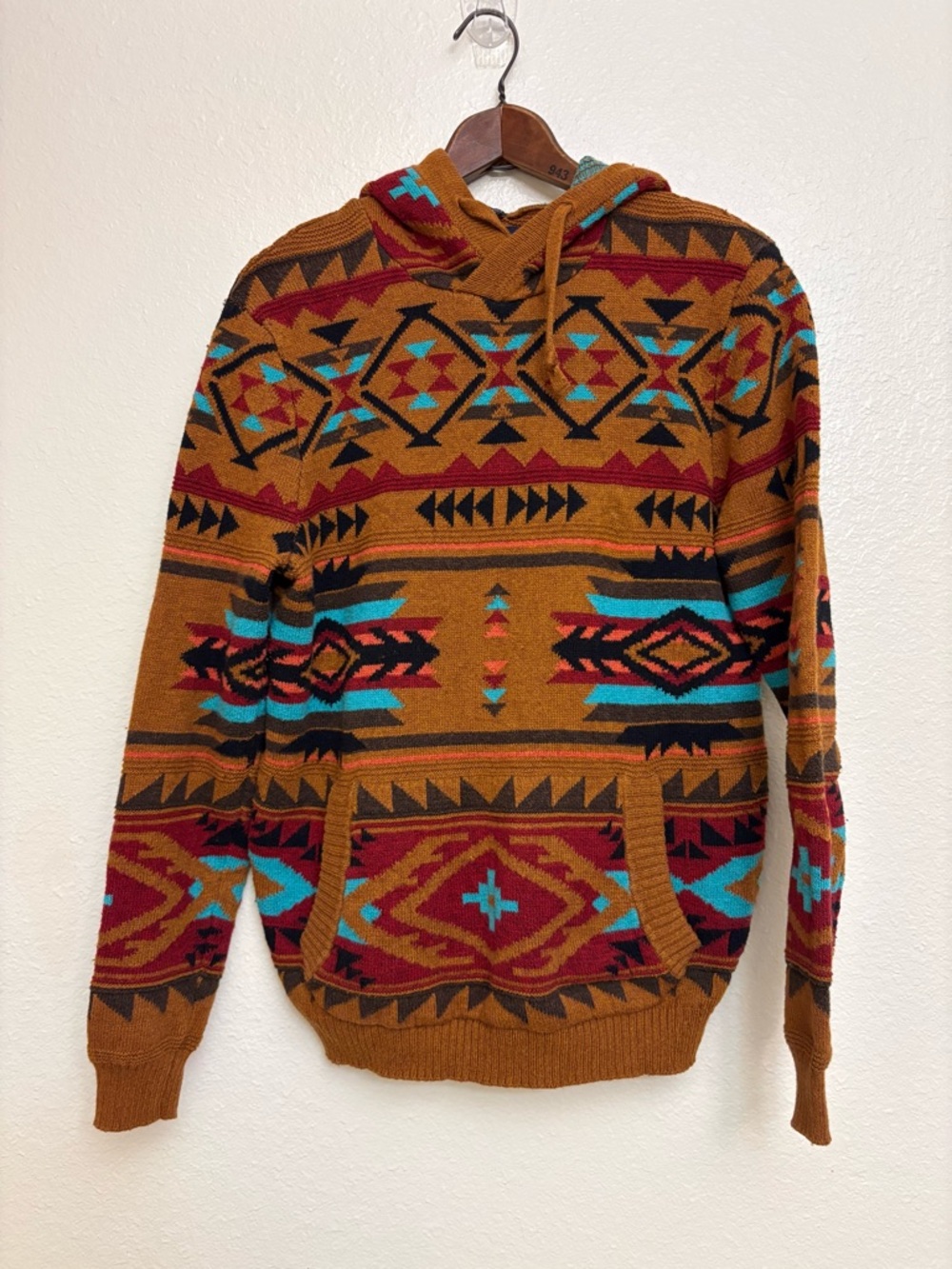 American Eagle Aztec Hoodie Sweater Womens S Southwestern Tribal Knit Boho Cozy